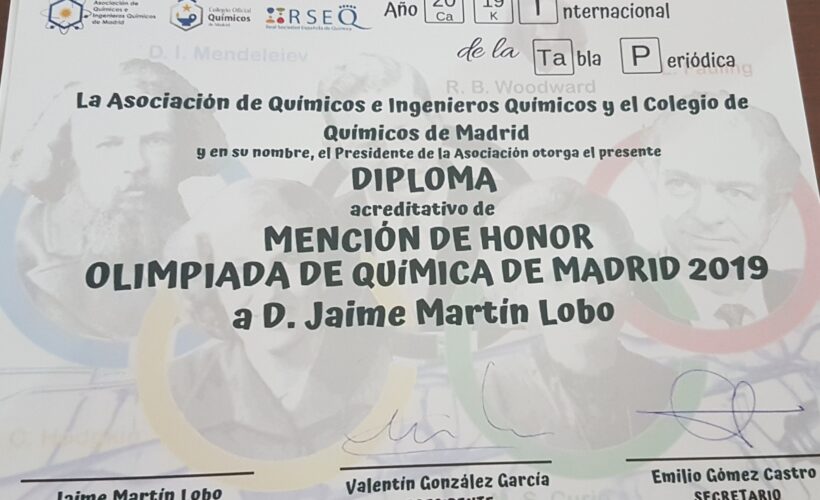 Jaime Martín, Mención de Honor en la Olimpiada de Química